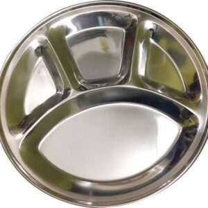 Indian Kitchen Stainless Steel Bhojan Thali – 4 Compartment Plate for Meals | Traditional Serving Plate for Lunch & Dinner | Durable, Rust-Free, Food-Safe Tray"