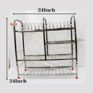 GSP Stainless Steel 4 Shelves Wall Mount Kitchen Rack | Dish Rack with Plate & Cutlery Stand | Modular Kitchen Storage Rack | 24 x 24 inches (Upper Plate)