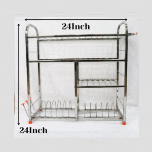 GSP Stainless Steel 4 Layer Wall Mount Kitchen Rack | 24 x 24 Lower Inches Dish Rack with Plate & Cutlery Stand | Modular Kitchen Storage Rack